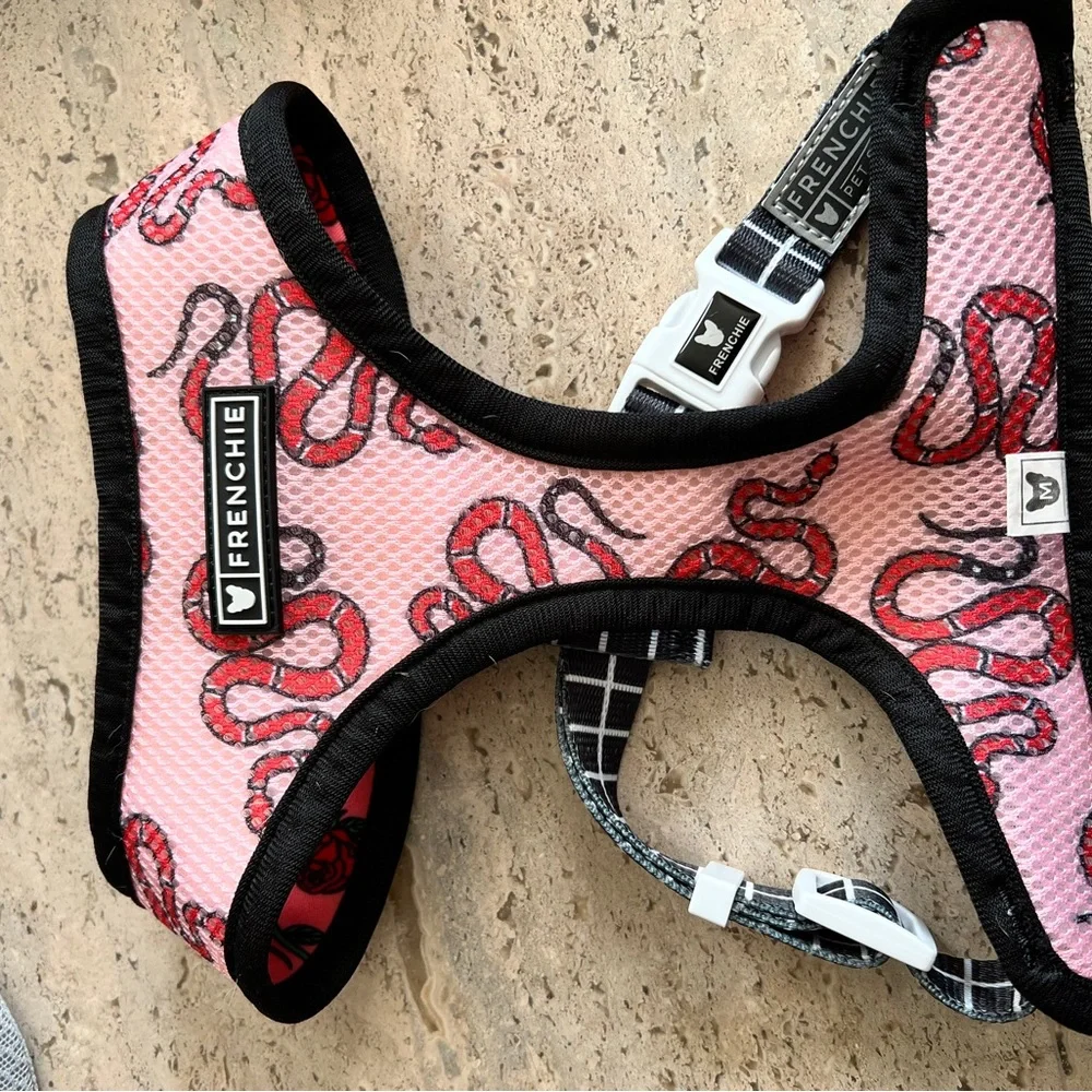 Frenchi Pink Rose Pattern Dog Harness - Floral Comfort Harness